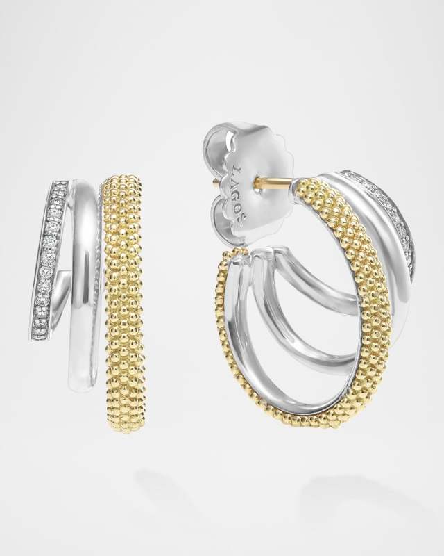 Two-Tone Caviar Lux Diamond Hoop Earrings